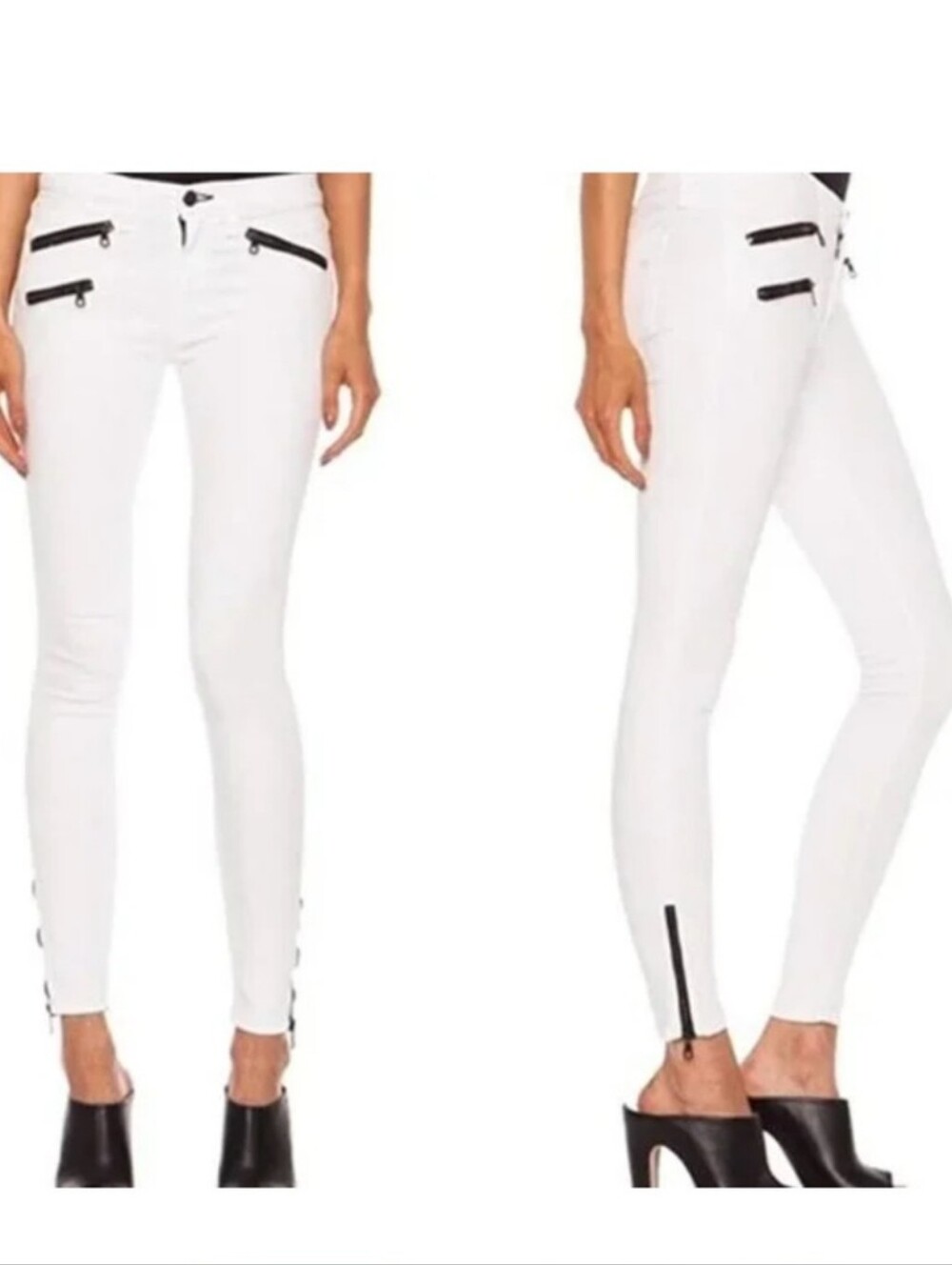 Rag & Bone Zipper High waist Moto Stretch Skinny Jeans White Women's Size 28